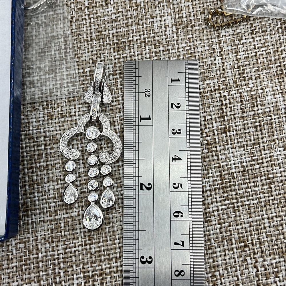 Vintage FACETS Sterling Silver Chandelier Earrings & Pendant Set w/ Pouches - Picture 7 of 11
